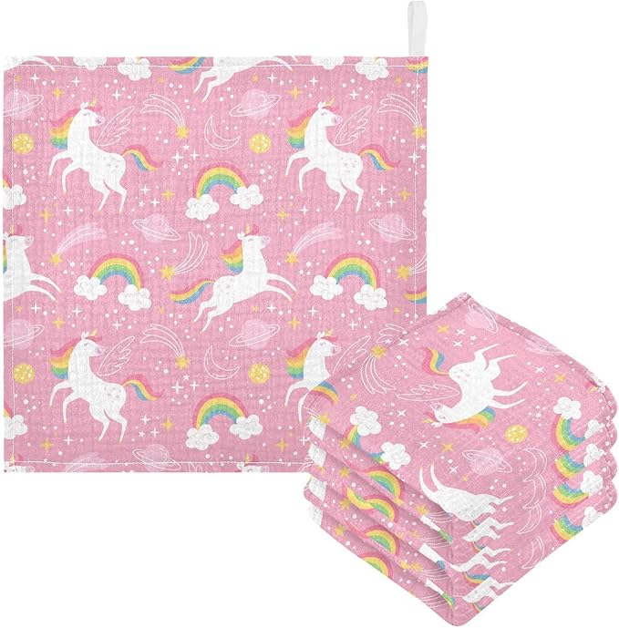 vvfelixl White Unicorn Rainbow Star Baby Burp Cloths Baby Muslin Washcloths for Boys Girls Cotton Baby Face Towel for Newborn Infants Soft and Absorbent 11.8 X 11.8 in, 5 Pack