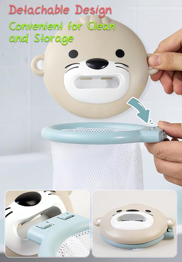 Otter Bath Toy, Otter Family Tub Toy Bathtub Floating Toy for Kids - Soft Vinyl and ABS Plastic Material - No Hole One-Piece Design (Otter Playset + Baketball Hoop + 2 Balls)