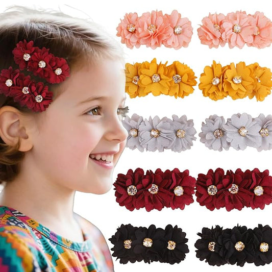 Flower Hair Clips Set for Baby Girl Lightweight Floral Hair Bow Accessories with Boutique Fully Lined Alligator Clip for Toddler Teens Gifts (ATD-FJ10-B)