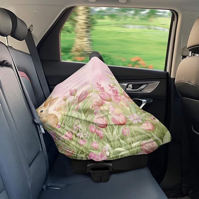 AFPANQZ Cute Rabbits Baby Car Seat Cover Stretchy Nursing Breastfeeding Covers Shopping Cart High Chair Stroller Covers Infinity Scarf Sunshade Car Seat Canopies