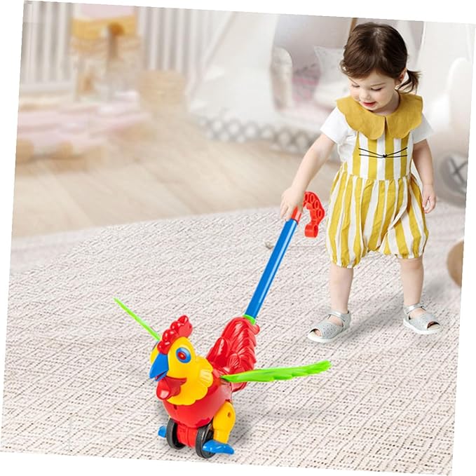 SUPVOX Push and Pull Rooster Walker for Detachable Handle Learning Cart Early Educational Animal Plaything for Walking Development and Observation Skills Safe Plastic Design Random Color