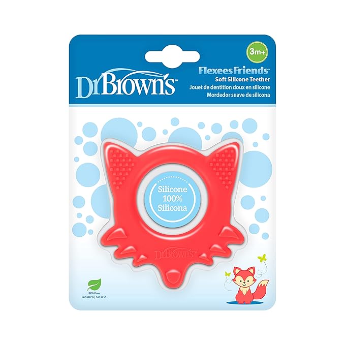 Dr. Brown's Flexees Friends Baby Teether, Orange Fox, 100% Silicone, BPA Free, 3m+