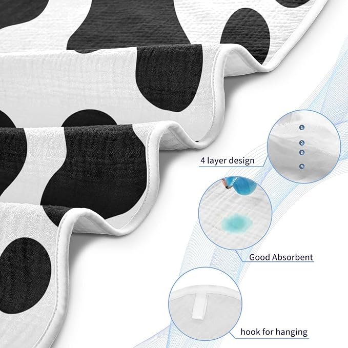 Cow Spots Baby Boys Girls Bath Towel Black White Baby Hooded Towels Newborn Toddlers Organic Cotton Washcloths Shower Beach Towel 35 x 35 Inch