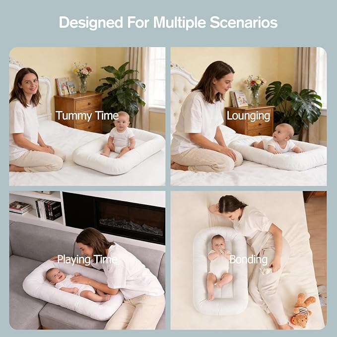 Baby Lounger-Infant Lounger for Newborn, 0-24 Months, Portable Tummy Time Mat for Home and Travel, Breathable Cotton(Cover Included), Supervised Use, Baby Essentials(White), Pallet of Product