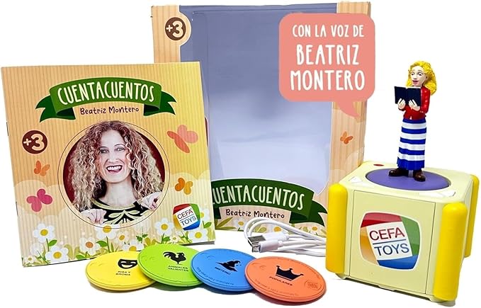 Cefa Toys - Storytelling Narrated by Beatriz Montero, Audio Box with Rechargeable Battery, Contains 50 Audiostories, Includes Illustrated Book of 25 Pages and Figure, for Children from 3 Years Old