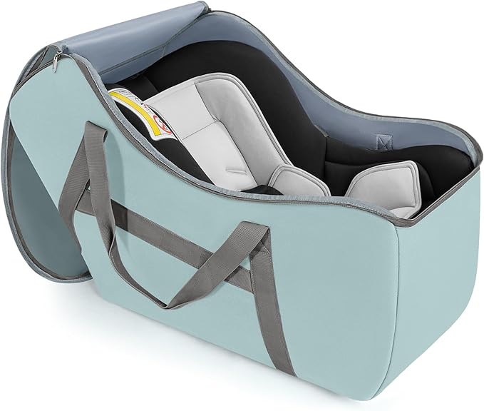 Padded Car Seat Bag Compatible with Most Nuna Pipa Car Seats UPPAbaby MESA V2 without Base & Chicco KeyFit 30 and Base, Car Seat Travel Bag for Airplanes, Light Cyan