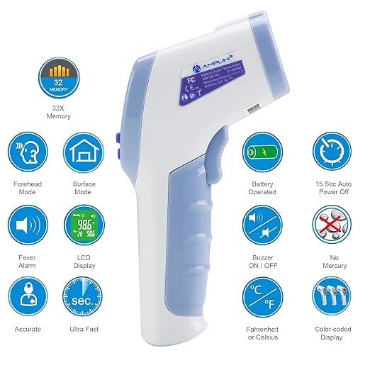 Amplim Medical Grade Digital Infrared Forehead & Ear Thermometer Bundle Pack for Adults, Kids, and Baby