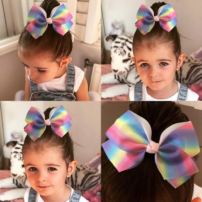 Eyegla Hair Bows For Girls 5 Inch Bow Hair Clips Girl Hair Bows For Hair Grosgrain Ribbon Hair Accessories Pack of 12 Color
