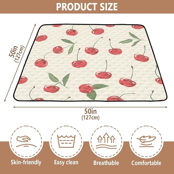 Cherry Painting Baby Play Mat for Floor, 50x50 inch Playpen Mat,Thicken Soft Non-Slip Tummy Time Mat for Toddlers and Infants