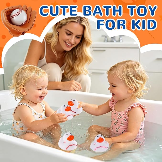 SCIONE 28 Pcs Baseball Rubber Ducks Bulk - 2 Inch Sports Theme Duckie Toys for Bath and Pool - Small Duck Figurines for Kids Birthday Party Favors, Classroom Rewards, Goodie Bag Fillers and Carnival