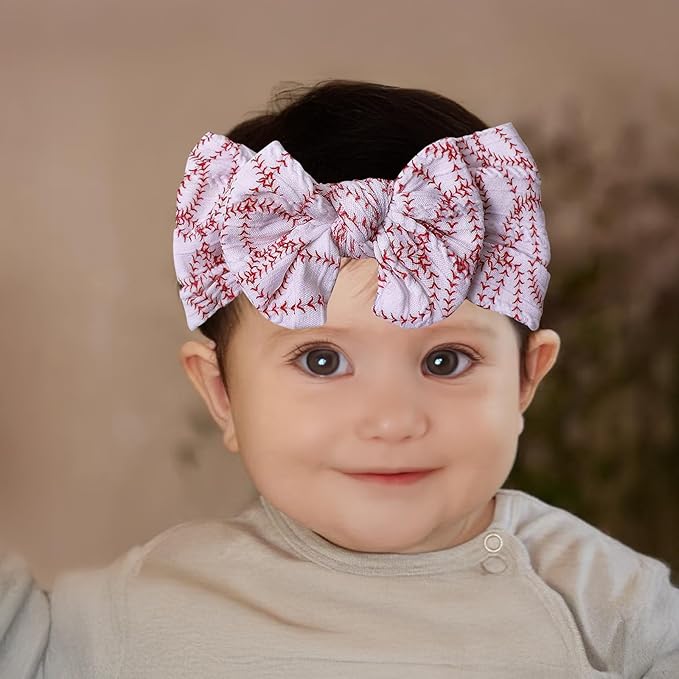 Baseball Baby Headband Turban with Bow,Baseball Hairband Bowknot Newborn Baseball Bow Headwarp,Wide Hair Band Baseball Hair Bow for Girl Toddler Infant