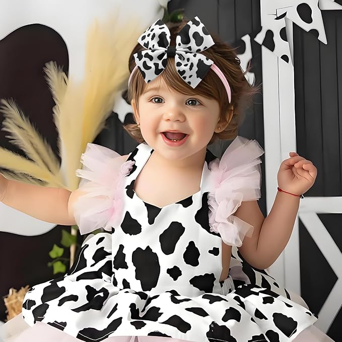 Cow Print Baby Hair Bow for Girls Cowgirl Accessories Newborn Infant Toddler Babies Girl Headbands Black and White Hairwraps