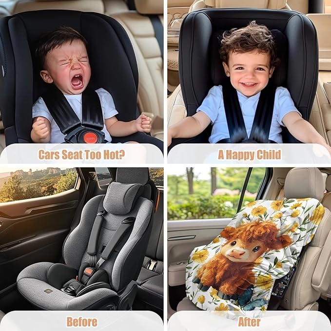 XYZCANDO Highland Cow Car Seat Cover Baby Travel Cartoon Western Car Seat Covers for Babies Girls Waterproof Car Seat Protector for Child Car Seat Novelty Car Accessories Gift for Holiday