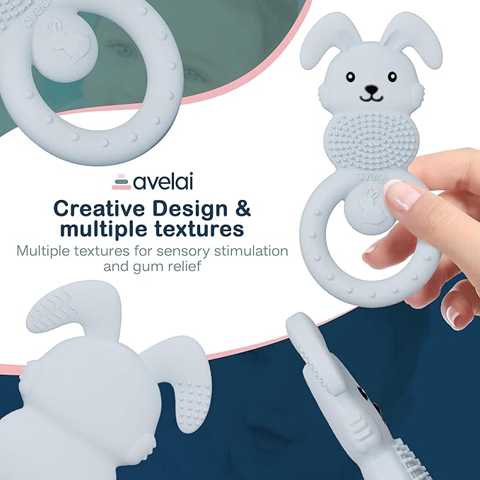 Bunny Baby Teether - Teething Toys for Babies 3-6 Months Teething Relief, Silicone Baby Teether Toys BPA Free, Baby Chew Toys & Infant Toys 0-12 Months, Baby Teethers Boys Girls