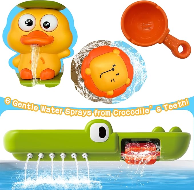 Bath Toys for Toddlers 1-3 with Scoop & Suction Cup, Interactive Duck Bathtub Toys for Bathtime Fun, Baby Bath Toy 2-4, Toddler Shower Wall Toy Boys Girls Birthday Gifts 18+ Months
