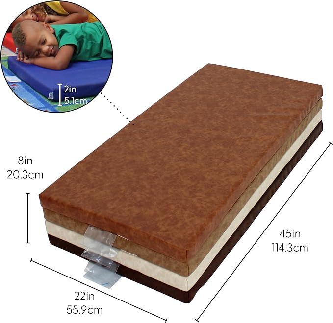 FDP SoftScape Sleepy Time Children's Non-Folding Foam Rest Nap Mat with Non-Slip Bottom for Home, Daycares, Classrooms, 2 inch Thick with Name Tag Holder (4-Pack)
