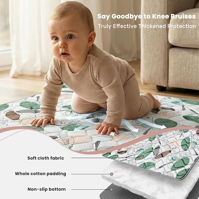 UBRAVOO Baby Play Mats for Floor, Crawling Playpen Mat, Thicken Soft Cushioning Padding Foam Playmate for Baby and Toddlers Infants, Non-Slip & Machine Washable (71" X 59", Leaf)