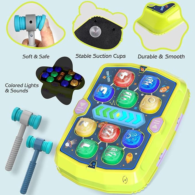 WAYKEE Whack Game Mole for Toddlers, Toys for 3-10 Year Old Boys Girls, Interactive Toddler Boy Girl Toys with 3 Modes & 2 Hammers, Sound & Light, Birthday Xmas Gifts for 3 4 5 6+ Year Old Boys Girls