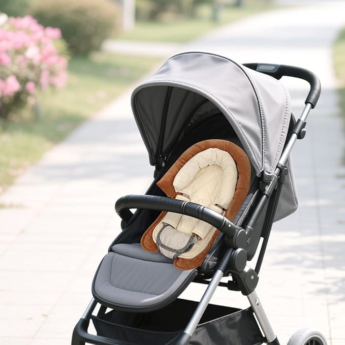 Baby Car Seat Head Body Support & Strap Covers, 2 in 1 Infant Car Seat Insert, Reversible Soft Breathable Newborn Cushion Pads for Preemie, Perfect for Baby Carseats, Strollers, Swings (Brown)