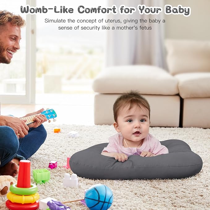 Baby Lounger for Newborn, Bionic Design Baby Lounger, Soft Organic Cotton Breathable Lounger for Infants 0-18 Months (Dark Grey)