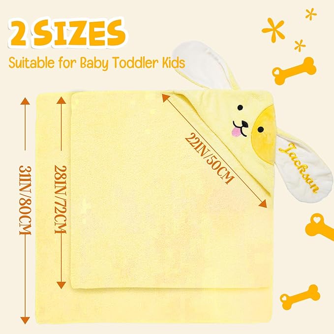 Custom Hooded Baby Towels with Name, Personalized Bunny Easter Gifts for Toddlers, Custom Baby Bath Towels for Newborn, Ultra Soft and Absorbent, Ideal for Girl Boy (Dog)