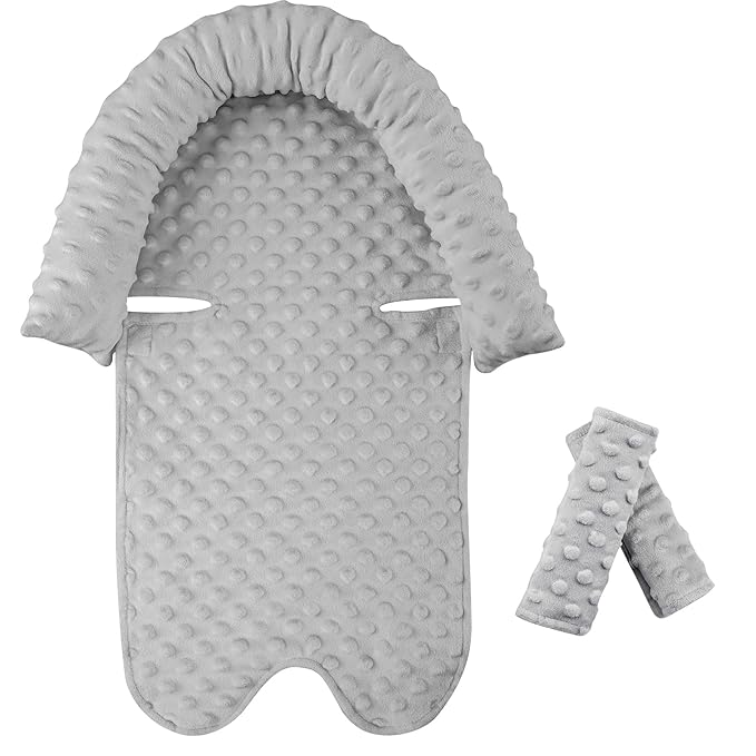 Pea Pod Car Seat Head Support Infant Baby Carseat Head Support & Strap Covers for Newborns Ultra Soft Minky Dotted Fabric Infant Car Seat Cushion Perfect for Baby Carseats, Strollers, and Bouncers