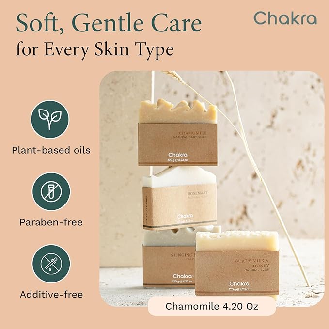 Chakra Chamomile Baby Bar Soap - Paraben & Additive-Free Handmade Soap Bar for Face, Body and Hands, Gentle Cleansing for Daily Skin Care, 4.23 oz