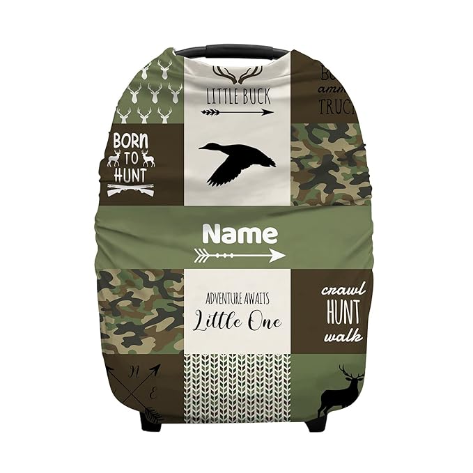 Personalized Baby Car Seat Cover for Boys Girls, Custom Nursing Covers for Breastfeeding with Name, Infant Stroller Cover, Baby Carseat Canopy for Newborn, Multiuse Car Seat Canopies, Deer and Hunting