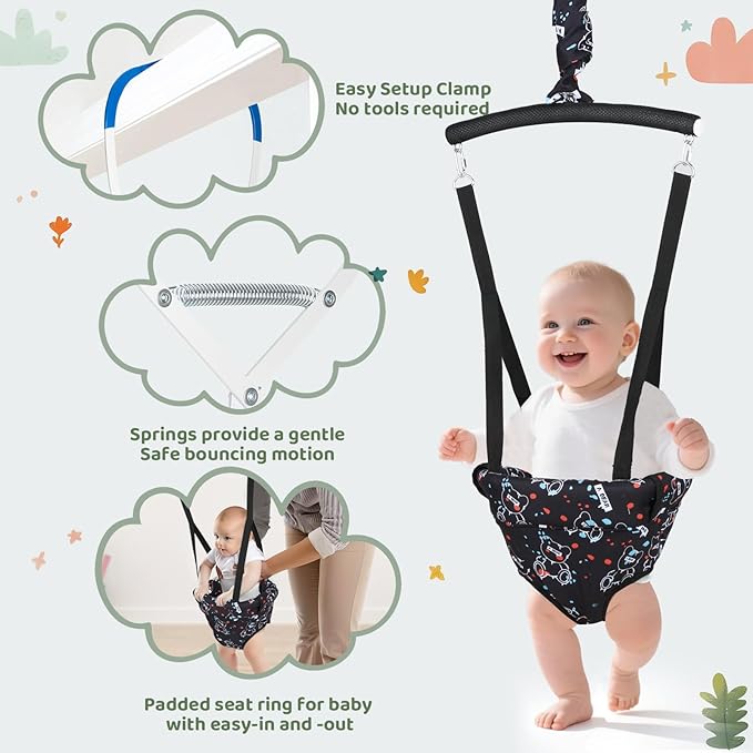 Slevoo Baby Jumper, Baby Doorway Jumper with Door Clamp Adjustable Strap, Fun Activity for 6-12 Months Baby Infant, Quiet Bear