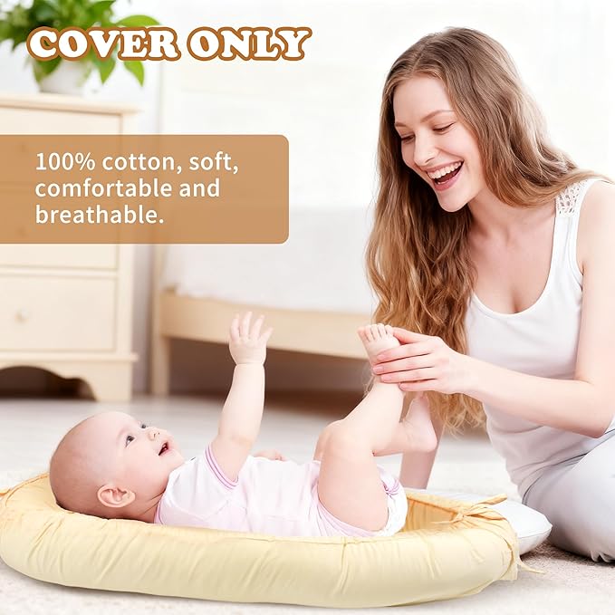 Baby Lounger Cover for Boys and Girls, Beige 100% Cotton Baby Nest Cover, Breathable Replacement Cover for Infant and Newborn Snuggle Me Lounger, Cover Only