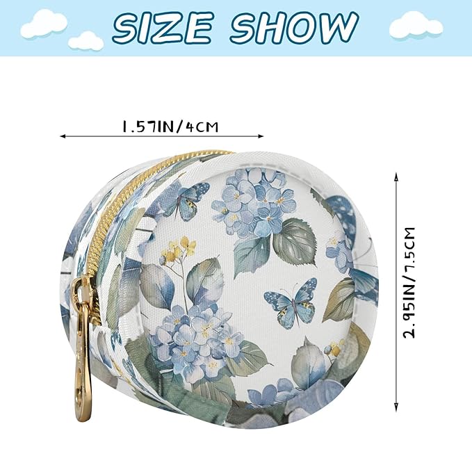 Pacifier Holder with Clip Pacifier Case for Diaper Bag Round Baby Pacifier Pouch Box Bag Portable Blue Hydrangea Butterfly