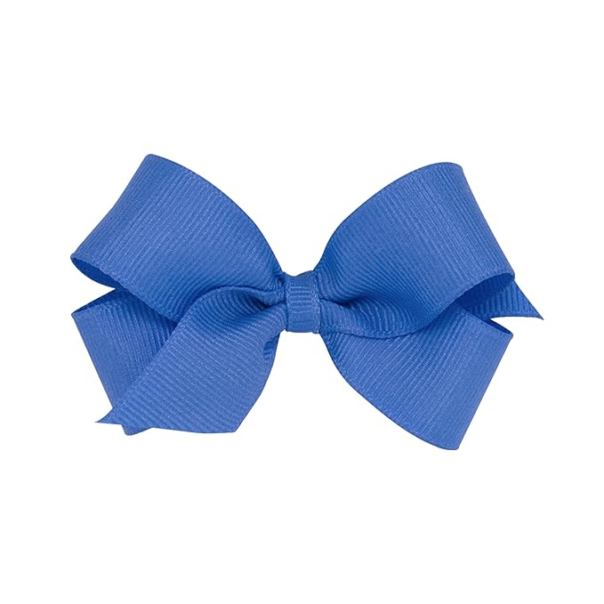 Wee Ones Girls' Classic Grosgrain Hair Bows with Plain Wrap Center, No-Slip Hair Clip, Handmade, Capri Blue, Mini