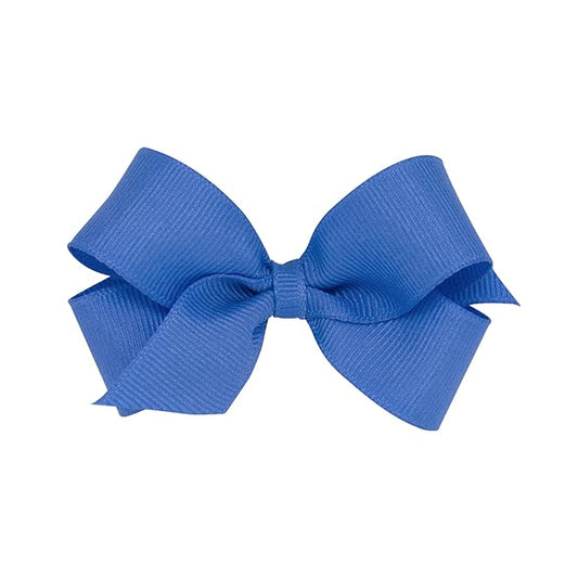 Wee Ones Girls' Classic Grosgrain Hair Bows with Plain Wrap Center, No-Slip Hair Clip, Handmade, Capri Blue, Mini