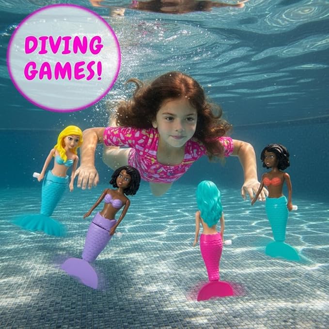 Kiddie Play Mermaid Toys – 4 Pc Wind-Up Mermaid Dolls Bath and Pool Swim Toys for Kids Toddlers, Mermaids Gifts for Girls