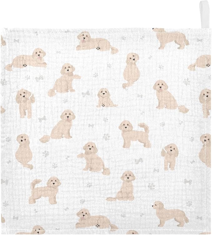 vvfelixl Baby Cotton Washcloths Cavapoo Mix Breed Pattern Infants Bath Towel for Unisex Face Towels for Newborn, Natural Baby Wipes Delicate Skin, 11.8 X 11.8 inch, one sizex3
