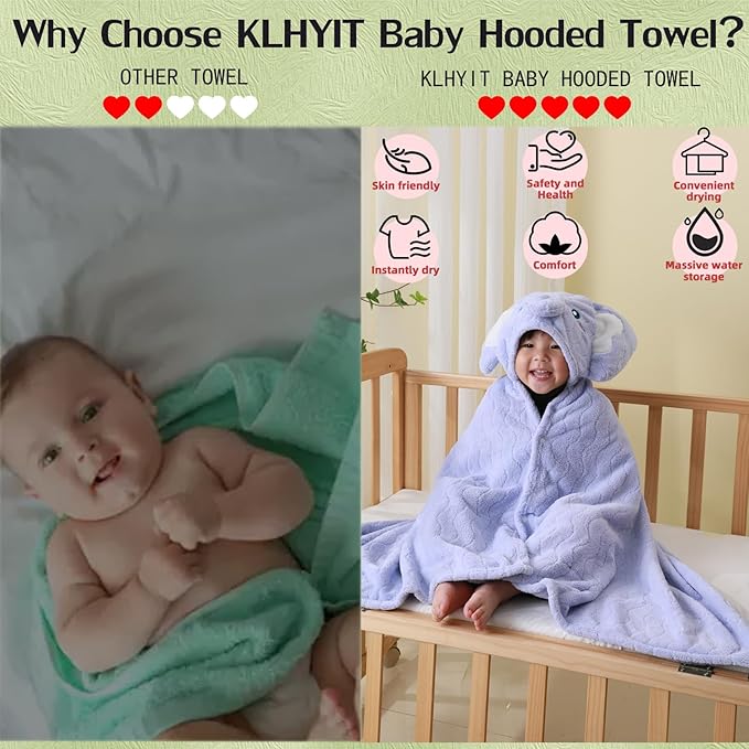 Toddler Hooded Bath Towel 27.5"X55" Unisex Baby Bath Towels Ultra Absorbent Soft Boys Girls Bath Towel 2-Pack Bathrobe Kids Shower Towel Set Gift for Babies, Infant, Newborn Essential