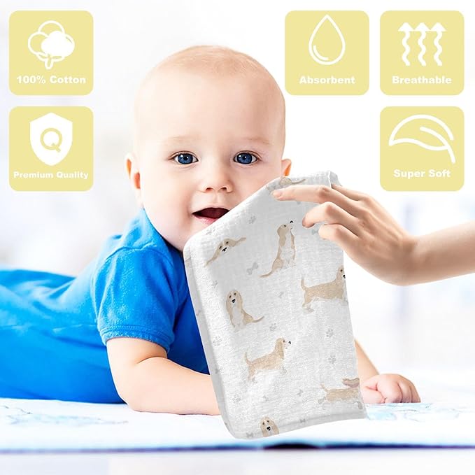 vvfelixl Baby Cotton Washcloths Basset Hound Dog Infants Bath Towel for Unisex Face Towels for Newborn, Natural Baby Wipes Delicate Skin, 11.8 X 11.8 inch, one sizex3