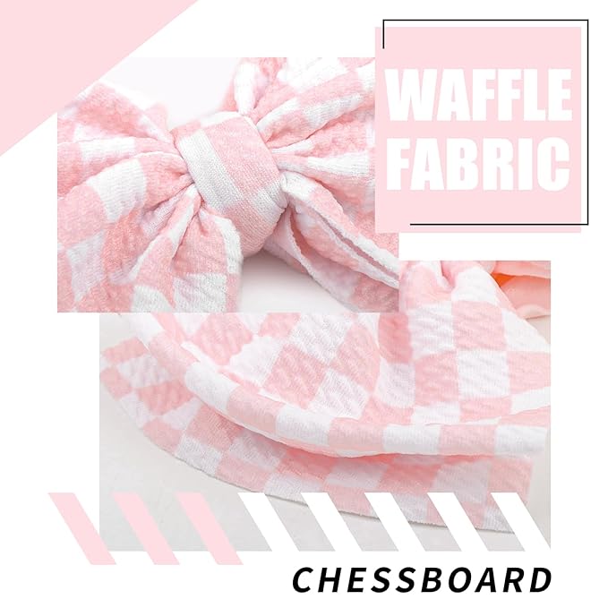 YanJie 2PCS 6’’ Light Pink Bows for Baby Girls Checkered Headband Pink Bow Infants Toddler Hair Accessories Newborn Headbands Hair Bow Baby Clothes