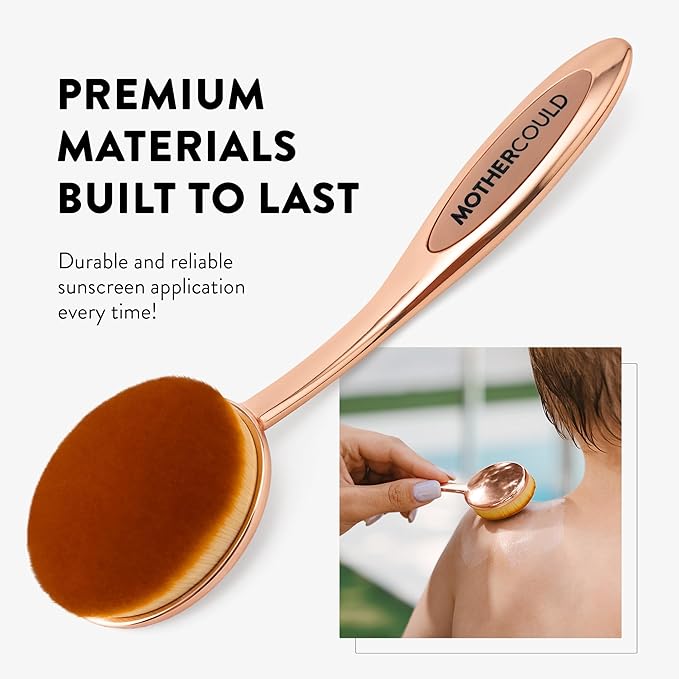 Mothercould Premium Sunscreen Brush Set Kids & Baby Sunblock Applicator with Metal Handles, Travel Bag, 2 Brushes, 2 Caps, & Cleaning Mat Mess-Free Sun Care (2 Pack) (Rose Gold)