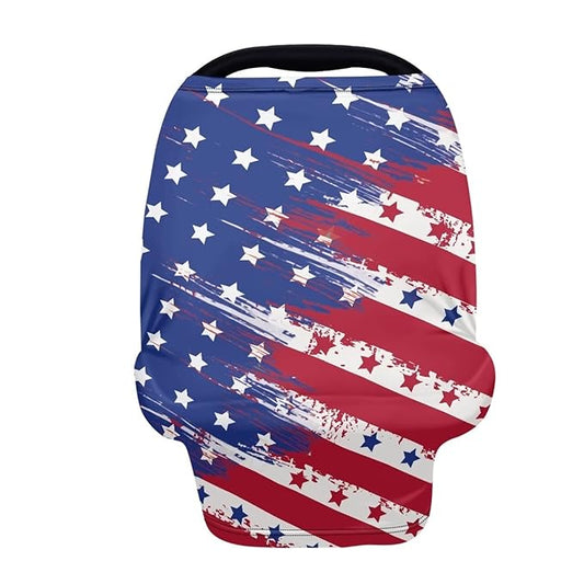 Forchrinse American Flag Print Car Seat Cover Soft Nursing Cover for Baby Boys Girl Multi-Use Breastfeeding Scarf Stretchy Infant Carseat Canopy for Highchair,Stroller,Shopping Cart