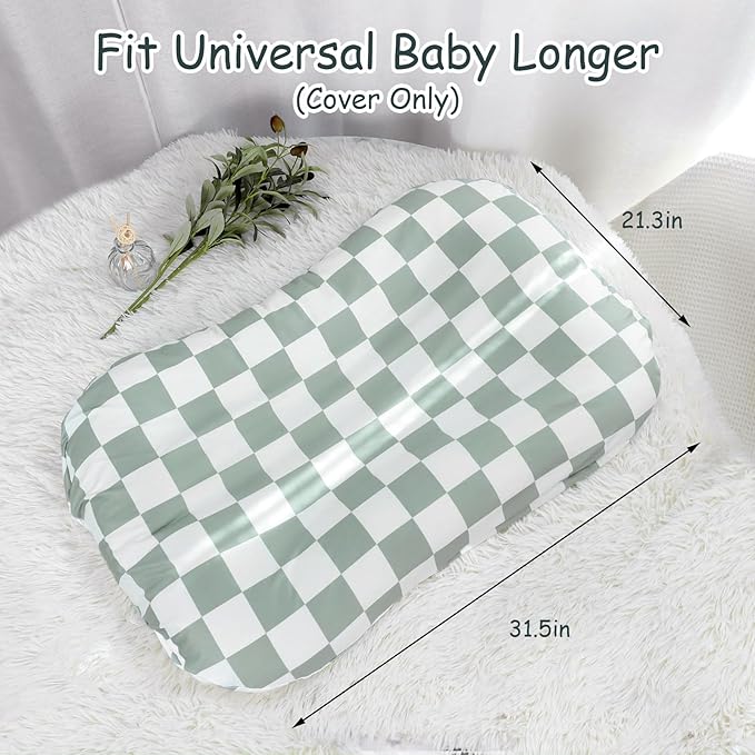 DILIMI Baby Lounger Cover, Newborn Lounger Cover for Boys Girls, Removable Soft Comfortable Lounger Slipcover, Green Checkerboard (Lounger not Included)