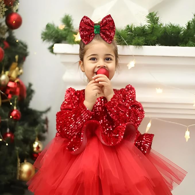 Christmas Hair Accessories - Sequins Bows Alligator Clips with Clips for Girls, Women, Toddlers in Red, White, Green
