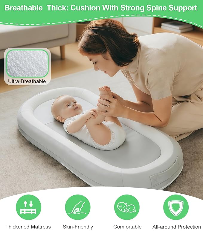 Baby Lounger, Portable Infant Support Cushions for Newborn 0-24 Months, Soft Washable Baby Nest with Thickened Support, Newborn Baby Essentials Gift for Home and Travel, Supervised Use