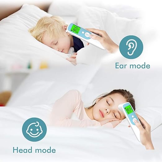 20C Ear and Forehead Thermometer for Baby&Adults Digital Infrared Thermometer with 1s Reading Easy Operation 4-Color Backlight Data Storage Fever Alarm Magnetic Cap for Body Surface & Room Use