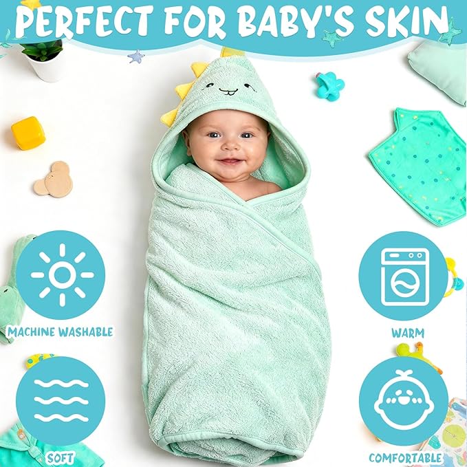 SmoothNovelty 6 Pack Baby Hooded Towels Infants and Toddlers Coral Fleece Baby Bath Towels 31.5 x 31.5 Inch Absorbent Cute Soft Newborn Bath Essentials Gifts for Boys & Girls(Multicolor,Elegant)