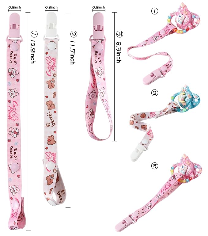 CutiePlusU Adult Pacifier Clip Adult Size Anyard Holder Clips 2 Pack-Strawberry Pie