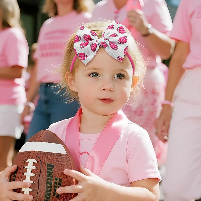 YanJie 3PCS 4.5’’ Breast Cancer Awareness Bows for Baby Girls Leopard Pink Headbands Football Cancer Awareness Items Hair Accessories for Newborns