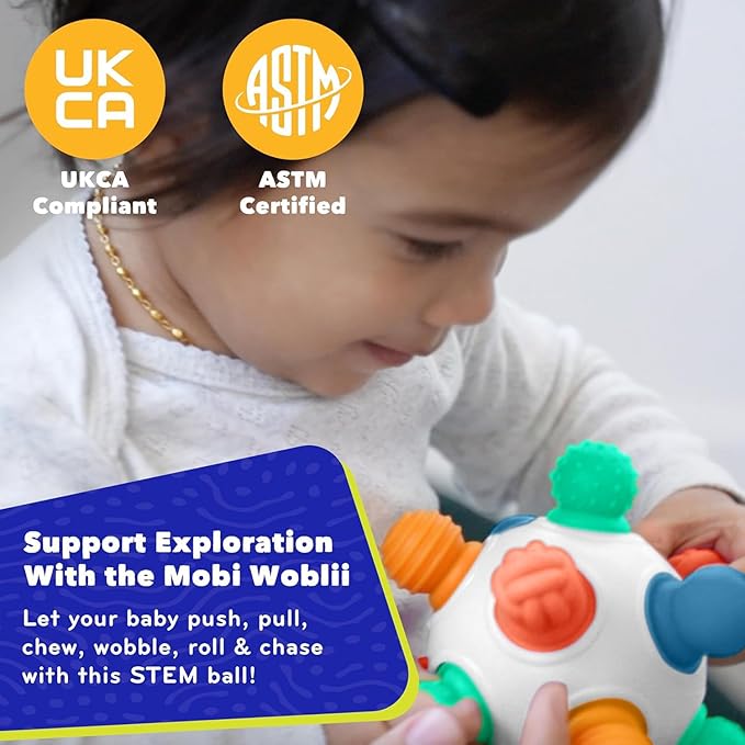 Mobi Woblii Platinum Sensory Toy - Sensory Ball for Toddlers and Kids, Sensory Activities for Babies & Toddlers, Teether Made with Food Grade Silicone, BPA Free and Phthalate Free for 3 Months and up