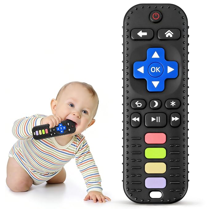 Teething Toys for Babies 0-6 6-12 Months, Food Grade Silicone TV Remote Teether Toy, BPA Free Sensory Chew Toys, Baby Gifts and Newborn Toys