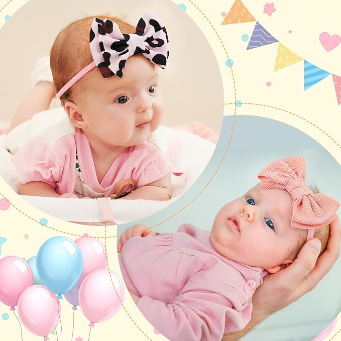 JATEBI 6 PCS Baby Girl Hair Bows Set Checkered Cow Print Bows Headbands for Girls Cowgirl Accessories Newborn Toddler Baby Outfits Cow